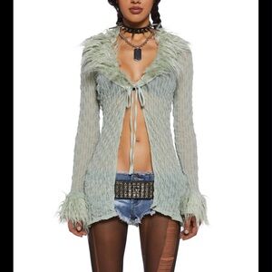 Sheer faux fur CARDIGAN - SAGE / small -